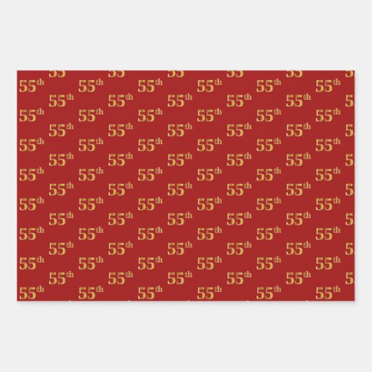 黒エレガント、赤、青、フェイク金ゴールド55番目のイベント番号 ラッピングペーパーシート (正面2)