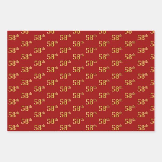 黒エレガント、赤、青、フェイク金ゴールド58番目のイベント番号 ラッピングペーパーシート (正面2)
