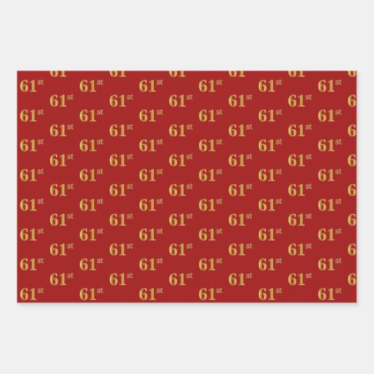 黒エレガント、赤、青、フェイク金ゴールド61番目のイベント番号 ラッピングペーパーシート (正面2)