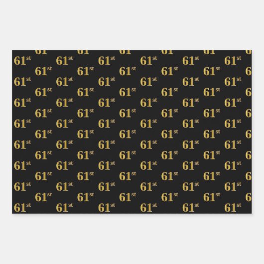 黒エレガント、赤、青、フェイク金ゴールド61番目のイベント番号 ラッピングペーパーシート (正面)