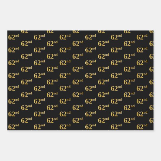 黒エレガント、赤、青、フェイク金ゴールド62番目のイベント番号 ラッピングペーパーシート (正面)