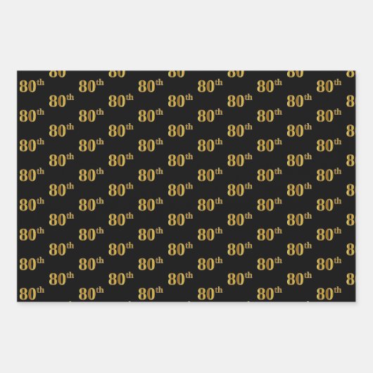 黒エレガント、赤、青、フェイク金ゴールド80番目のイベント番号 ラッピングペーパーシート (正面)