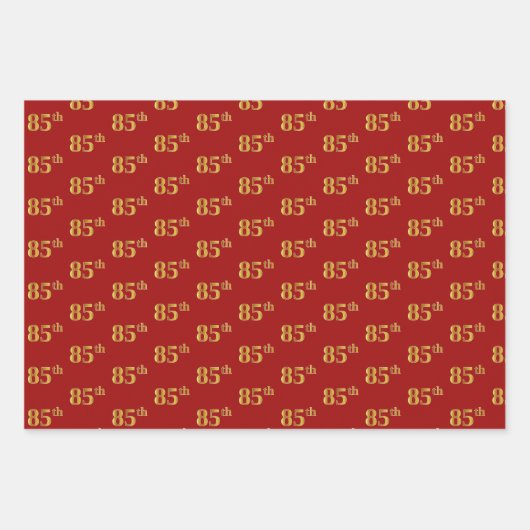 黒エレガント、赤、青、フェイク金ゴールド85番目のイベント番号 ラッピングペーパーシート (正面2)