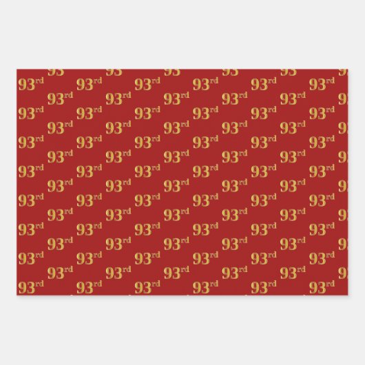 黒エレガント、赤、青、フェイク金ゴールド93番目のイベント番号 ラッピングペーパーシート (正面2)