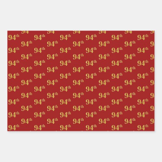 黒エレガント、赤、青、フェイク金ゴールド94番目のイベント番号 ラッピングペーパーシート (正面2)