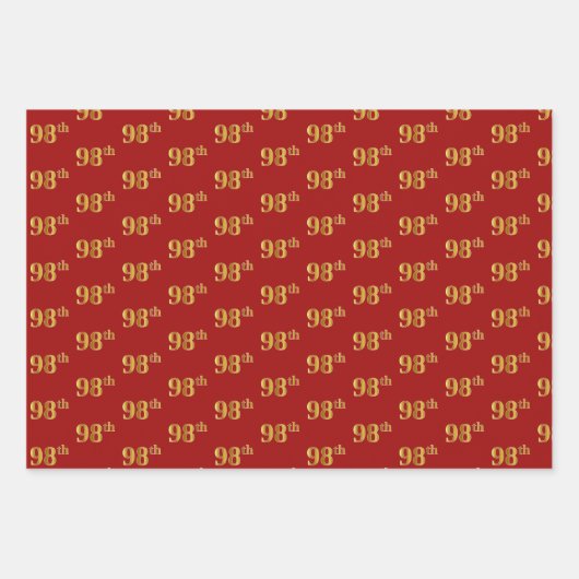 黒エレガント、赤、青、フェイク金ゴールド98番目のイベント番号 ラッピングペーパーシート (正面2)