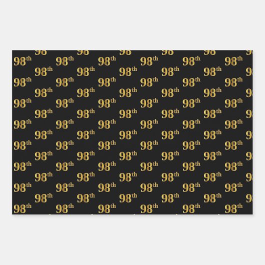 黒エレガント、赤、青、フェイク金ゴールド98番目のイベント番号 ラッピングペーパーシート (正面)