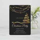 黒エレガント-金ゴールドクリスマスツリー 招待状 (スタンド正面)