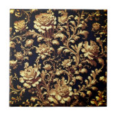黒エレガント&金ゴールドフローラバロック様式セラミックタイル タイル (正面)