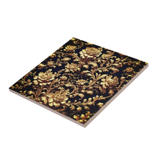 黒エレガント&金ゴールドフローラバロック様式セラミックタイル タイル (側面)