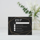 黒エレガント&金ゴールド幾何学的フレーム結婚式RSVP ポストカード (スタンド正面)