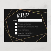 黒エレガント&金ゴールド幾何学的フレーム結婚式RSVP ポストカード (正面)
