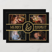 黒エレガント&金ゴールド4写真2面クリスマス シーズンカード (正面/裏面)