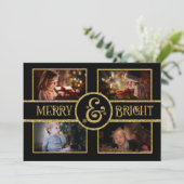 黒エレガント&金ゴールド4写真2面クリスマス シーズンカード (スタンド正面)