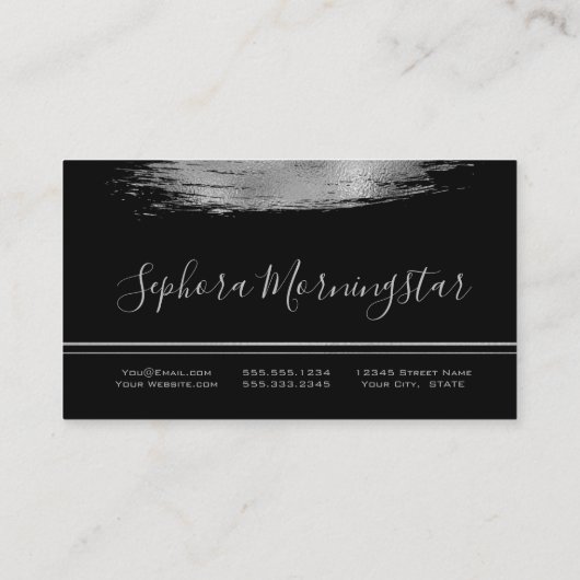 黒エレガント – 銀金属箔ストロ絵を描ック 名刺 (裏面)