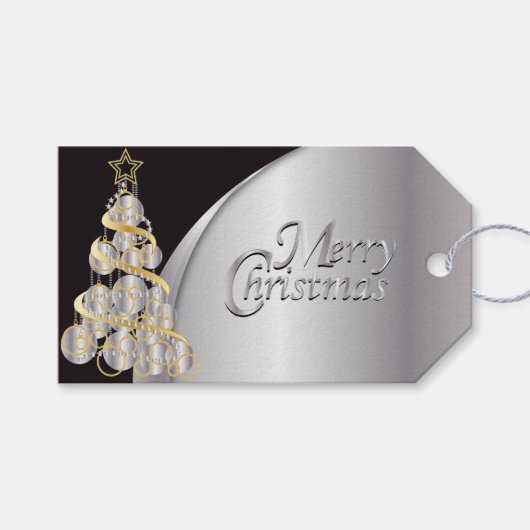 黒エレガント、銀、金ゴールドクリスマス ギフトタグ (正面(横))