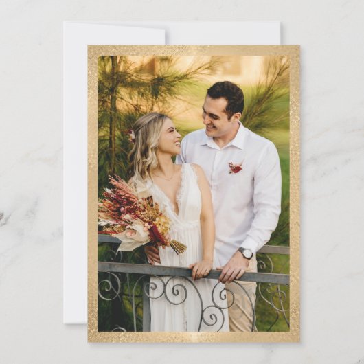 黒エレガントN金ゴールドリースモノグラム結婚写真 招待状 (裏面)