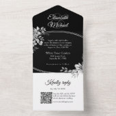黒エレガントQRコードフローラモノグラムウェディングRSVP オールインワン招待状 (内側)