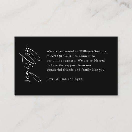黒エレガントQRコード結婚の登録贈与 エンクロージャーカード (正面)