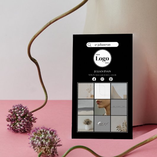黒エレガントSNSインスタグラム写真コラージュ 名刺