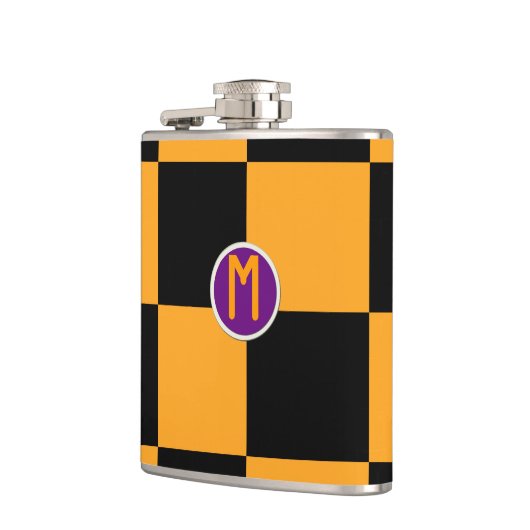 黒オレンジのチェック柄 フラスク (左)