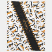 黒オレンジガーリー色バレーボールパターン網アクセント フリースブランケット (正面)