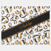 黒オレンジガーリー色バレーボールパターン網アクセント フリースブランケット (正面(横))