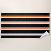 黒オレンジホワイトストライプの ビーチタオル (正面)