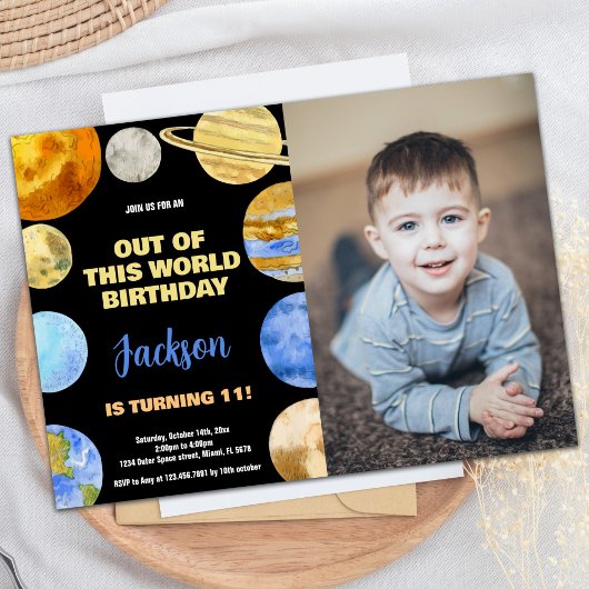 黒オレンジ写真宇宙誕生日招待状 招待状