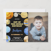 黒オレンジ写真宇宙誕生日招待状 招待状 (正面)