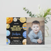 黒オレンジ写真宇宙誕生日招待状 招待状 (スタンド正面)