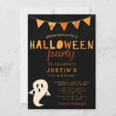 黒オレンジ色のかわいいハロウィーンの誕生日パーティーの子どもたち 招待状 (正面)