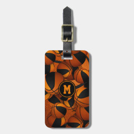 黒オレンジ色のバスケットボールのパターンのチームカラー ラゲッジタグ