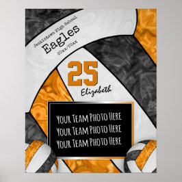 黒オレンジ色の女子バレーボールチームの写真 ポスター