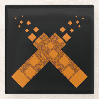 黒オレンジ色の暗異教のいファイアアートカルトクロスゴシック ガラスコースター