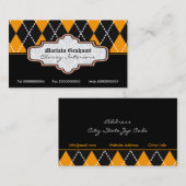 黒オレンジ色の白アーガイルトレンディー名刺 名刺 (正面/裏面)