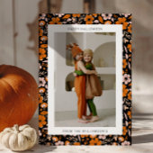 黒オレンジ色の花きのこハロウィーン写真 シーズンカード