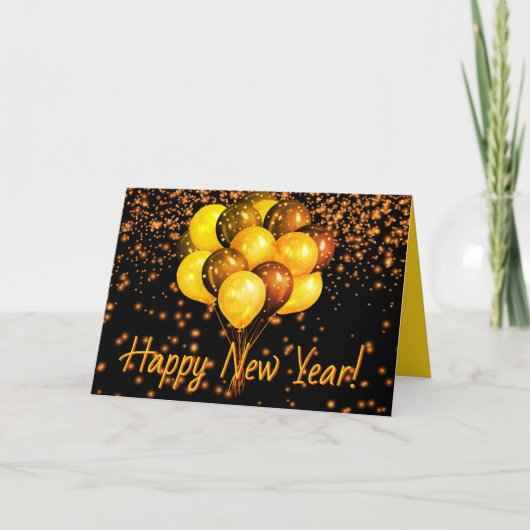 黒オレンジ色の風船が新年を迎パーソナライズされたえる カード (正面)