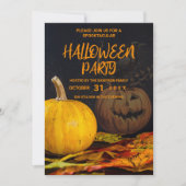黒オレンジ色の黄色いハロウィーンカボチャ 招待状 (正面)