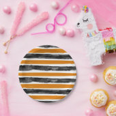 黒オレンジ ハロウィン 水彩 ストライプ ペーパープレート (パーティー)