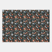 黒オレンモダンジブルー植物花パターン ラッピングペーパーシート (正面3)