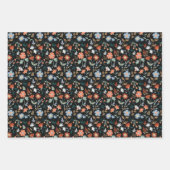 黒オレンモダンジブルー植物花パターン ラッピングペーパーシート (正面2)