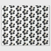 黒オンホワイトハイビスカス ラッピングペーパー (フラット)