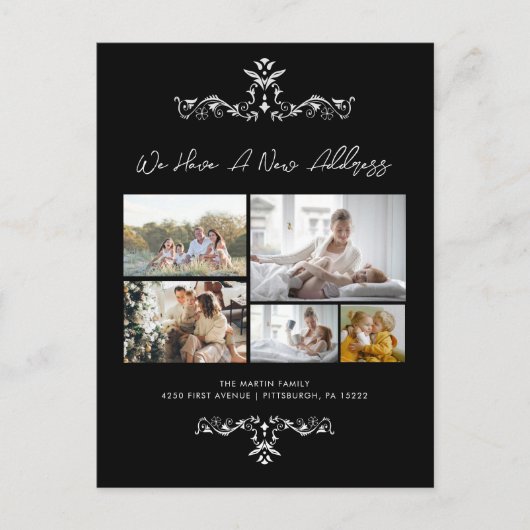 黒カジュアルい5枚の写真華美の移動案内 ポストカード (正面)
