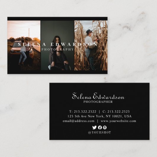 黒カジュアルと白モダンの3枚 名刺 (正面/裏面)