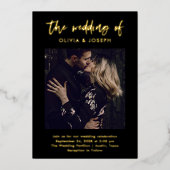 黒カジュアルのスクリプトと写真 | 結婚金ゴールド 箔招待状 (正面)