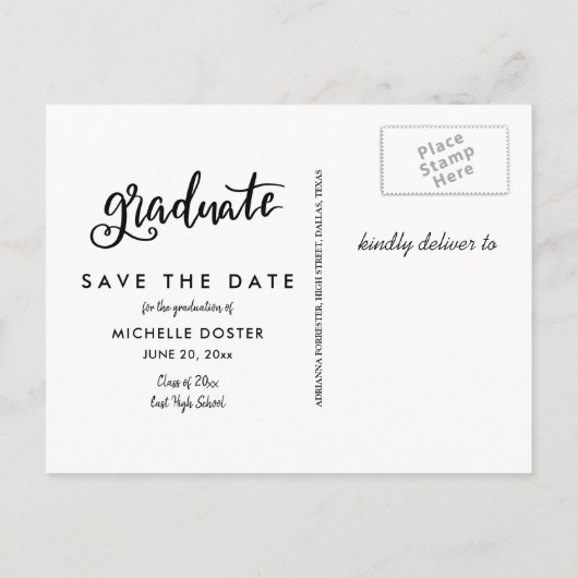 黒カジュアル字の大学院生 | フォト 案内ポストカード (裏面)