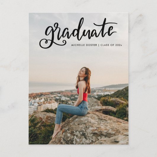 黒カジュアル字の大学院生 | フォト 案内ポストカード (正面)