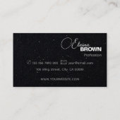 黒カジュアル灰色の振りかけグリッタードットとロゴ 名刺 (裏面)