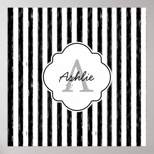 黒カジュアル絵を描ストライプ文字 ポスター (正面)